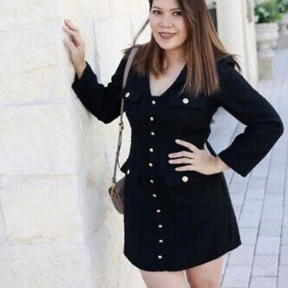 LAST1️⃣ ZARA | NWT GOLD BUTTONED TEXTURED DRESS BLACK SMALL - Picture 1 of 9